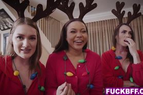 Santa fucks 3 hot teen BFFs before xmas after they made cookies for him