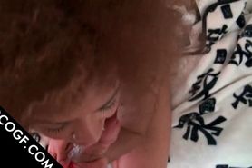 Curly Choco nymph giving heel of a BJ in POV