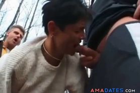 Dogging - mature wife fuck by 2 Mens near the forest - video 1