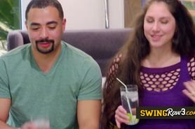 Sexologist convinces new black couples to fuck with mature white couples at the Swinger Mansion