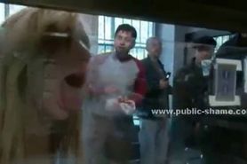 Blonde whore humiliated in public coffee shop in extreme deepthro
