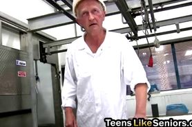 Slutty Brunette Teen Fucked By Older Guy In The Factory