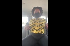 Ebony Deepthroat and Squirt Dildo in Parking Lot Try Not to Get Caught