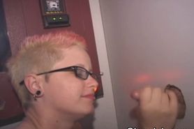 Short Haired Amateur Emo Girl Gobbles Dick Through Glory Hole