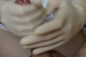 Nurse Handjob with big cum load  in wet latex gloves