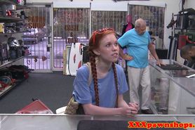 SEEN 50 TIMES-Pigtailed redhead pawnee facialized for cash