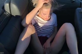 Public teen sex in the convertible car on a way to Las Vegas - Eva Elfie