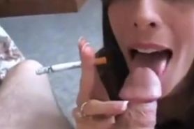 Amazing brunette Cougar giving sexy smokey handjob/blowjob