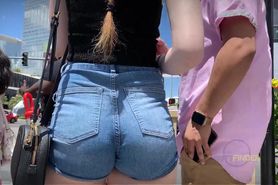 Candid ass PAWGiest chick in tight denim shorts (must watch)