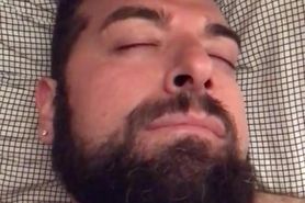 Big hairy bearded bear woke up very horny and wanking in bed. Beautiful agony. Orgasm face