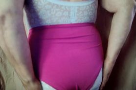 masturbation and cumshot in my red girdle panties and girdle
