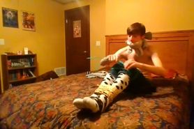 Teen Hogties Himself Fuzzy Socks SELFBONDAGE (full process)