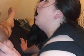 Pawg screaming orgasms sucking big cock while being fucked with dildo