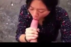 Chinese gf big cock outdoor blowjob  facial