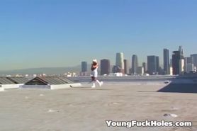Teen fucked on the roof top