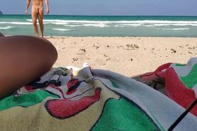 Our first time naked in the beach. Exhibitionist hot wife