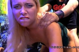 Cute blonde in gangbang with guys