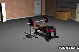 3D Babe Riding a Stud's Cock while he Lifts Weights