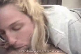 Sexy blonde takes it deep throat and gets cum in mouth