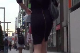 CANDID - Way to short Skirt walk behind, butt cheeks woman upskirt