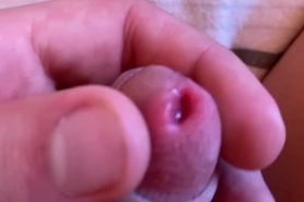 Close up big pink urethra hole and wet cock head stimulation