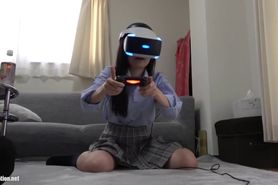 girl plays vr game