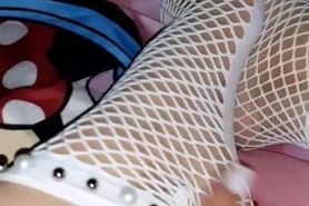 Instagram model taking off her white fishnet socks to show her white toes