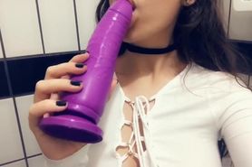 Little Sophie - College teen sucking dildo and showing tits