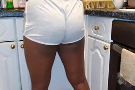 Tight Shorts Ebony Booty kitchen candid voyuer