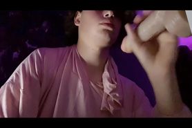Sissy trap blows her dildo than fucks it (Full video)