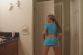 Pretty Little Blonde Girl Strip Dancing In Her Bathroom