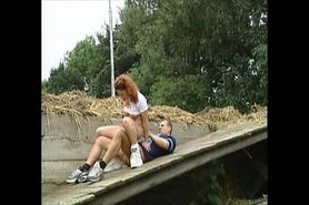 Young curly Redhead hard assfucked outdoors