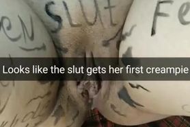 Teen-slut get her first creampie in breeding gangbang!