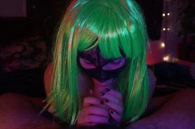 Ginevra&Finch.Techno Girl with green hair (1st time) giving a (blowjob) lesson to the lazy bf