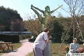 Mosaic; A living nude female Japanese garden statue