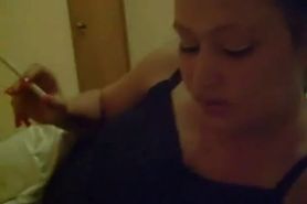 Sexy babe smoking cigarette and sucking cock