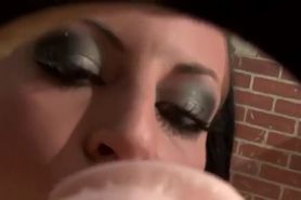 Clothed babe sucks cock and gets bukkake in gloryhole