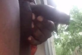 Black uncut dick,morning piss out my window lol.