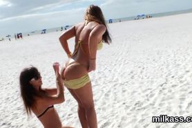 Slutty lesbians fill up their big butts with milk and burst it out
