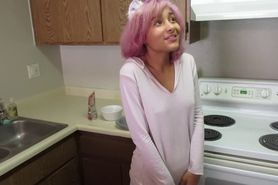 Young Petite Teen Fucked in Kitchen Drooling over your Dick