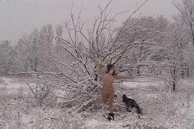 ((Golitsyn-News) Katya Poses During A Snowfall