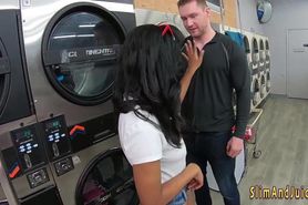 Round ass ebony teen in laundromat