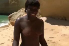 Threesome with ebony flower and her best friend on the beach