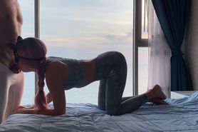 Yoga girl gets fucked by the window