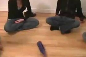 Teen party with strip the bottle sex game on the floor