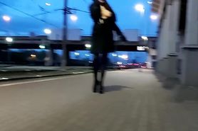 Filming wife flashing her big boobs at train station
