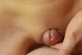 Dripping Wet Petite Blonde rubs dick between her pussy until orgasm