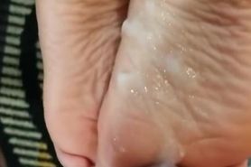 Bitch Gets Cum All Over her Feet Soles and Toes