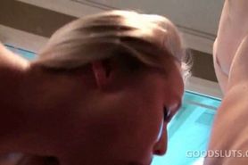 Blonde in college fucked hardcore in a massive group sex