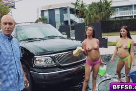 College carwash babes go crazy over a giant dick